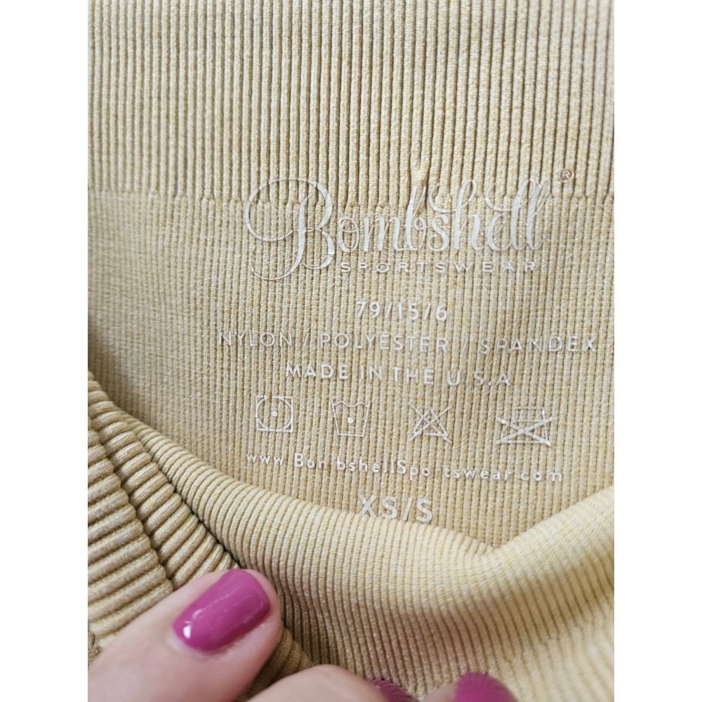 Bombshell Sportswear Seamless High Waist Mesh Leggings Mustard Yellow XS/S - Picture 2 of 3